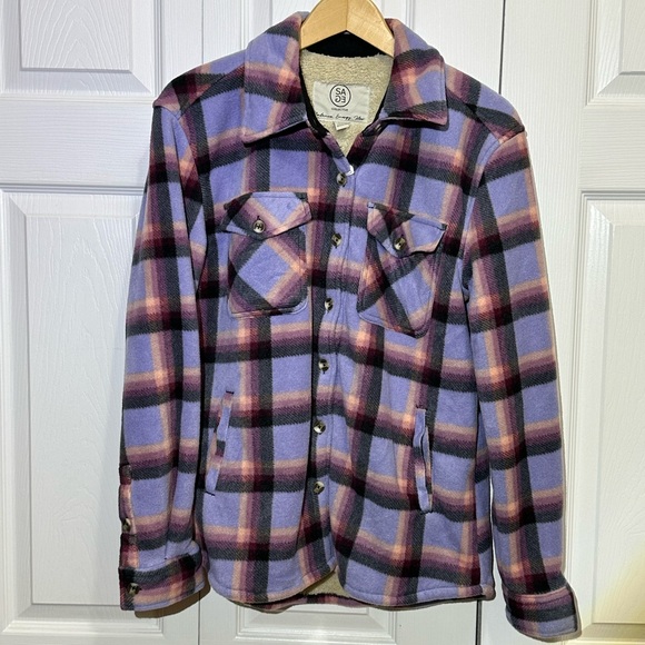 Women's Sage Collective Purple Plaid Jacket, New With Tags w/ spot, Size S - Picture 1 of 11